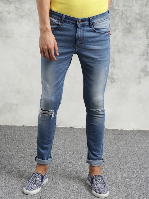 

Breakbounce Men Blue Skinny Fit Low-Rise Slash Knee Jeans