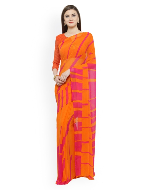 

Shaily Orange & Purple Pure Georgette Printed Saree