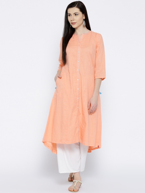 

Biba Women Peach-Coloured Solid A-Line Kurta