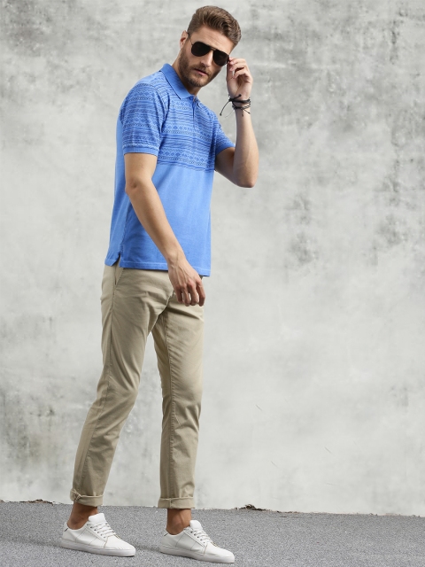 

Breakbounce Men Blue Printed Polo Collar T-shirt