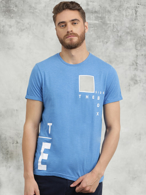 

Breakbounce Men Blue Printed Round Neck T-shirt