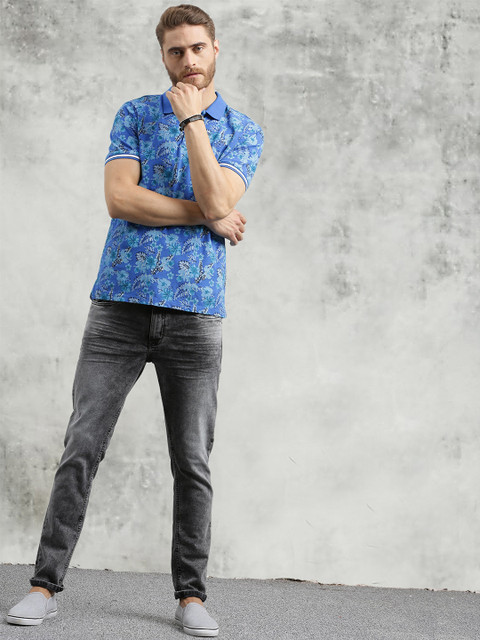 

Breakbounce Men Blue Printed Polo Collar T-shirt