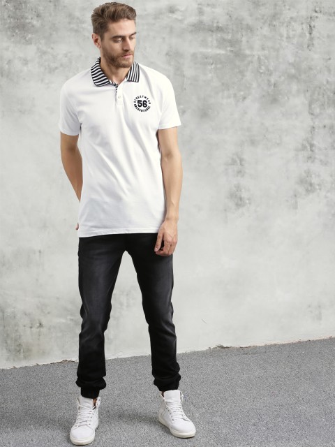 

Breakbounce Men White Solid Polo Collar T-shirt