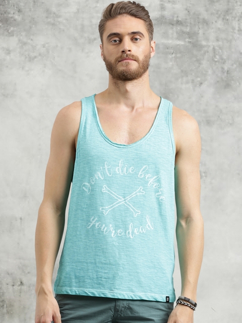 

Breakbounce Men Teal Printed Scoop Neck T-shirt