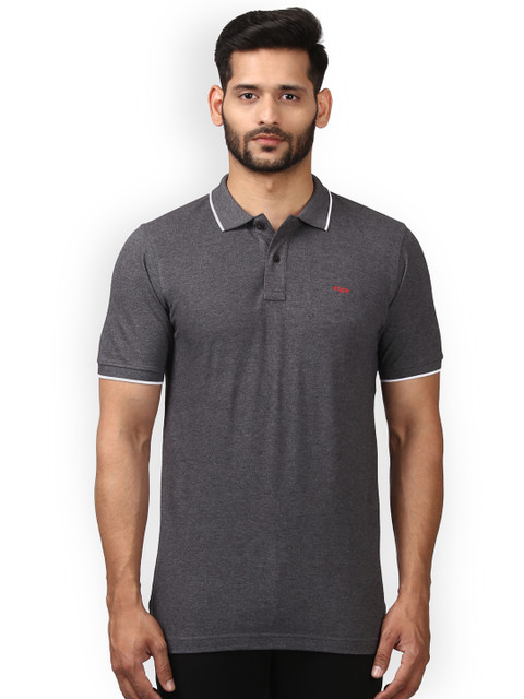 

ColorPlus Men Charcoal Solid Polo Collar T-shirt