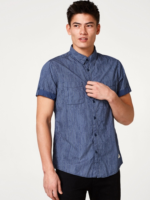 

ESPRIT Men Navy Slim Fit Striped Casual Shirt, Navy blue