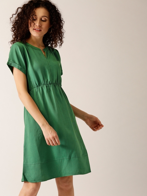 

ESPRIT Women Green Solid Fit & Flare Dress