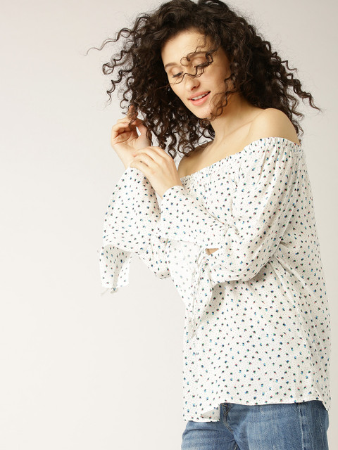 

ESPRIT Women White Printed Bardot Top