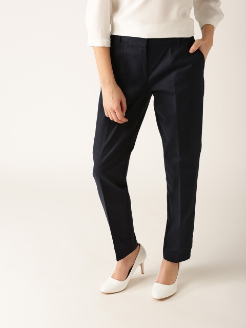 

ESPRIT Women Navy Blue Regular Fit Solid Regular Trousers