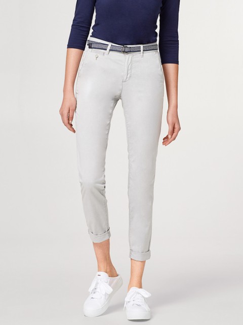 

ESPRIT Women Grey Regular Fit Solid Cropped Trousers with Belt