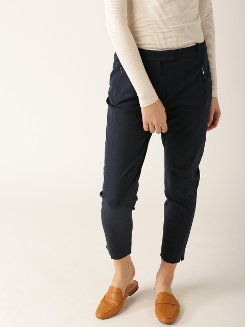

ESPRIT Women Navy Blue Solid Cropped Trousers