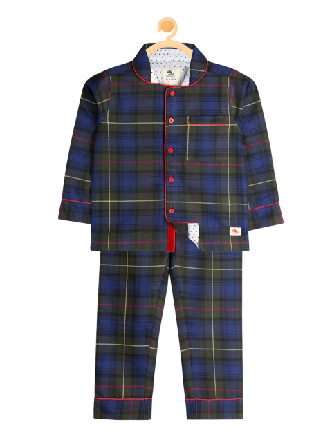 

Cherry Crumble Unisex Black & Blue Checked Night suit WS-NSUIT-0338