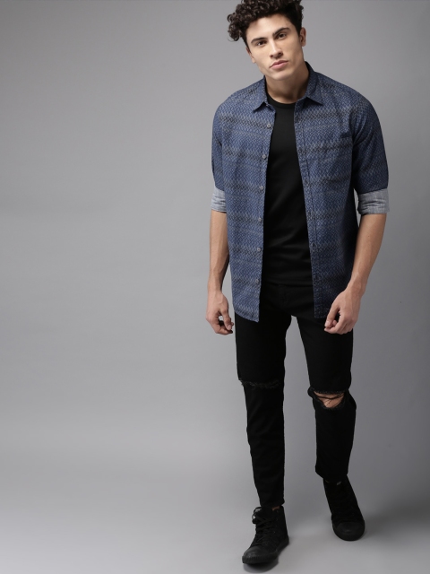 

HERE&NOW Men Blue Regular Fit Printed Casual Shirt