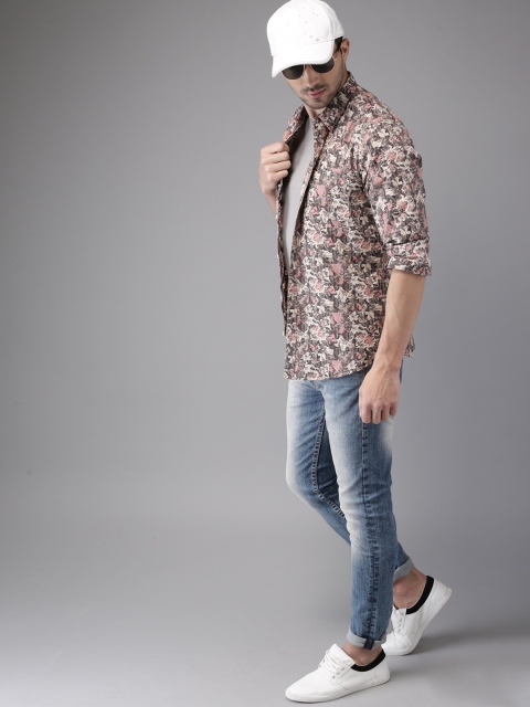 

HERE&NOW Men Brown & Grey Regular Fit Printed Casual Shirt