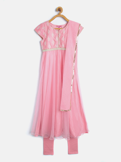 

Biba Girls Pink & Solid Kurta with Churidar & Dupatta
