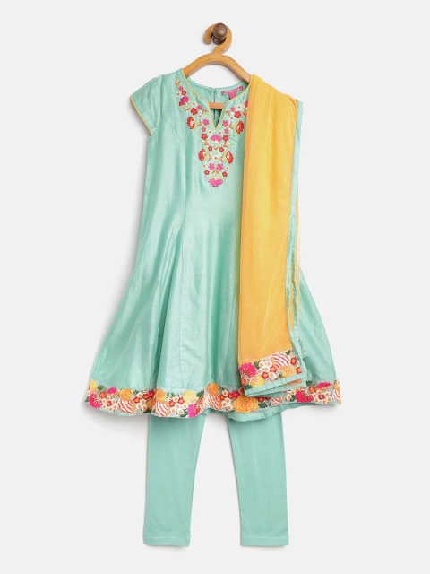 

Biba Girls Green Yoke Design Kurta with Churidar & Dupatta