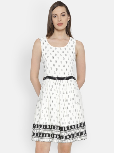 

Bronz Women Off-White Printed Fit and Flare Dress