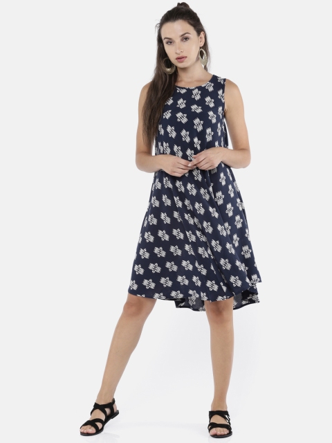 

Bronz Women Navy Blue Printed A-Line Dress