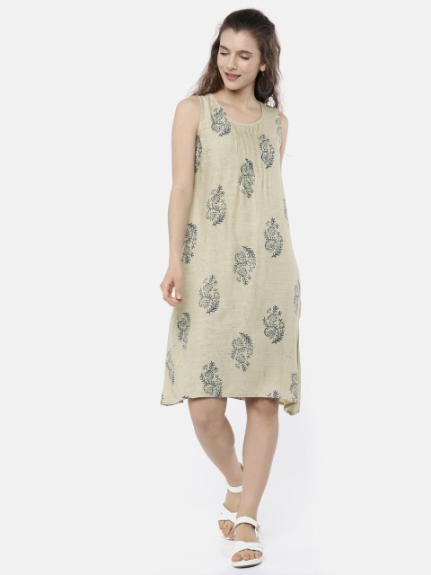 

Bronz Women Beige Printed A-Line Dress