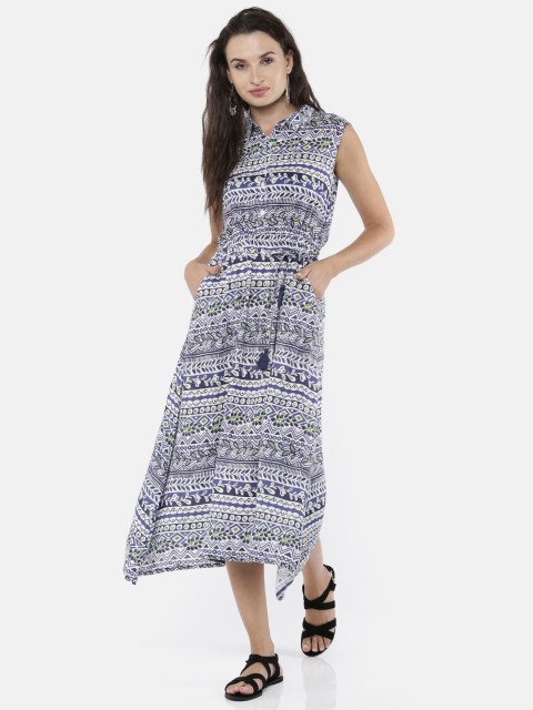 

Bronz Women Blue Printed A-Line Dress