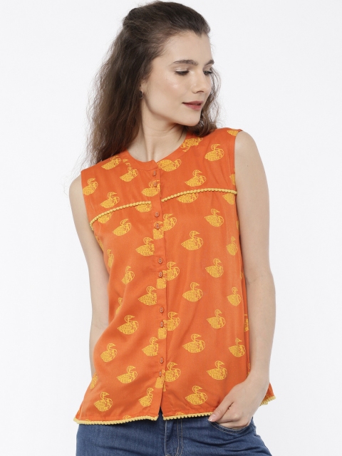 

Bronz Women Orange Printed Top