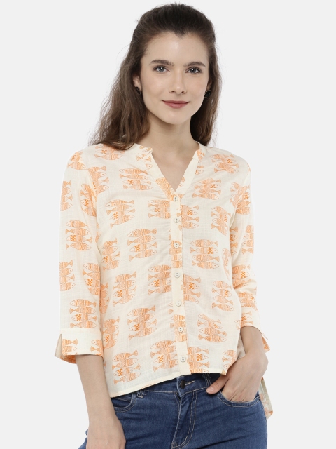 

Bronz Women Cream-Coloured Printed Top