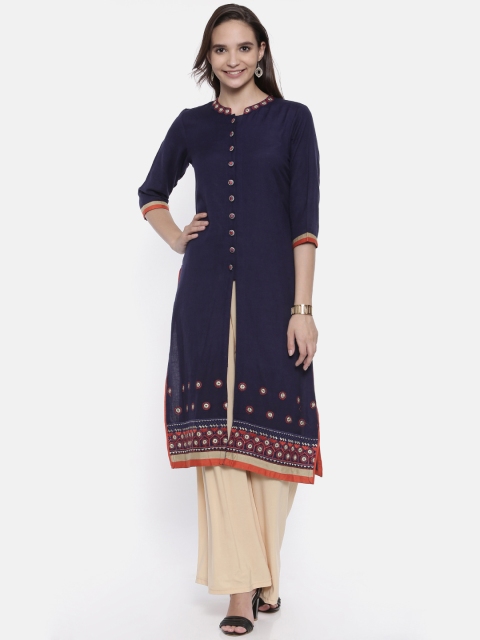 

Anahi Women Blue Woven Design A-Line Kurta