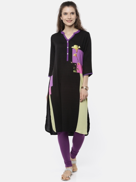 

Karigari Women Black Printed Straight Kurta