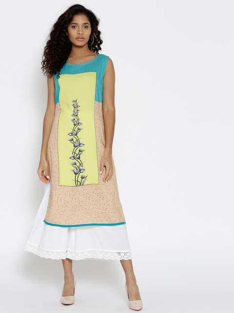 

Karigari Women Beige Printed A-Line Kurta