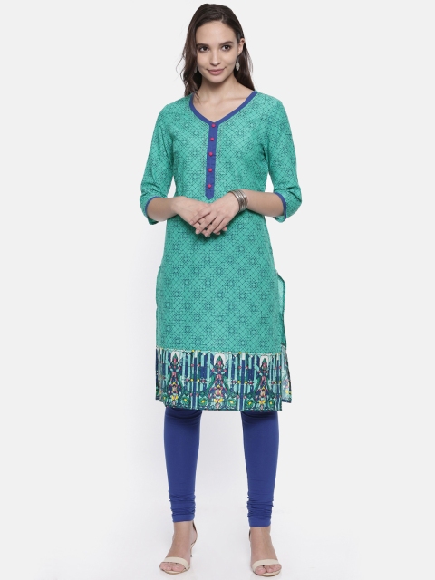 

Karigari Women Blue Printed Straight Kurta