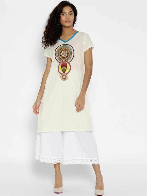 

Karigari Women White Printed A-Line Kurta