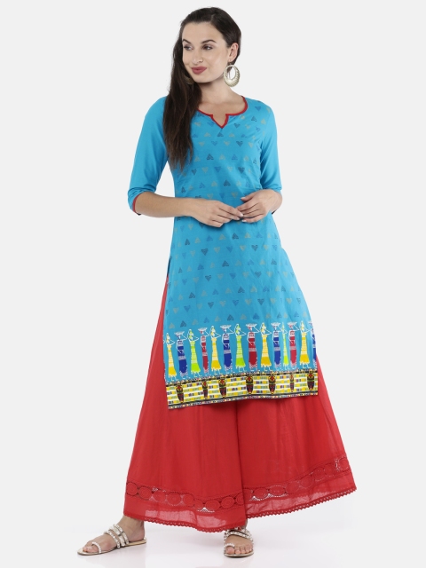 

Karigari Women Blue Printed Straight Kurta