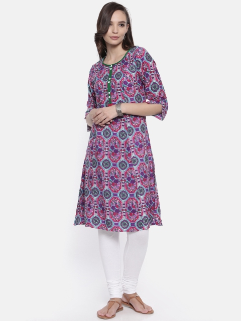 

Karigari Women Pink & Purple Printed A-Line Kurta