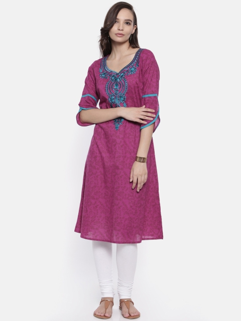 

Karigari Women Burgundy Embroidered A-Line Kurta