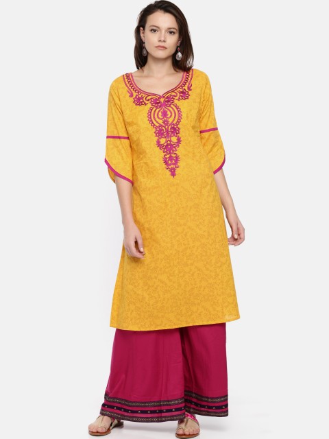 

Karigari Women Yellow Printed Straight Kurta