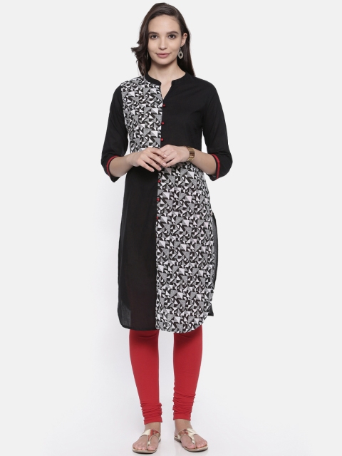 

Karigari Women Black & White Printed Straight Kurta