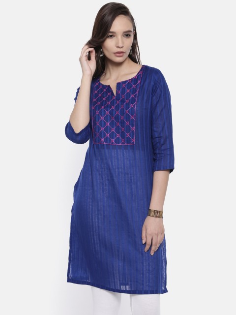 

Karigari Women Blue Striped Straight Kurta