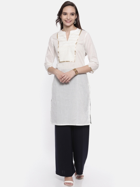 

Karigari Women White Yoke Design Straight Kurta
