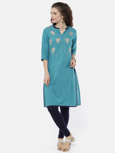 

Karigari Women Blue Printed Straight Kurta