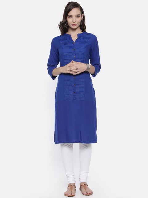 

Karigari Women Blue Solid Straight Kurta