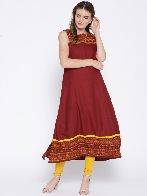 

Anahi Women Maroon Solid A-Line Kurta
