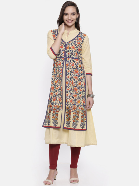 

Anahi Women Yellow & Blue Printed Layered A-Line Kurta