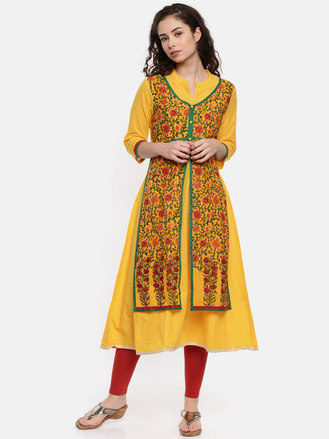 

Anahi Women Yellow & Green Printed Layered A-Line Kurta