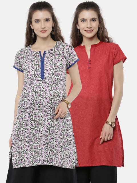 

Karigari Women Set of 2 Printed Kurtas, Red