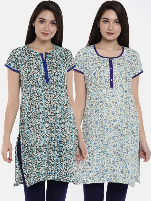 

Karigari Women Set of 2 Printed A-Line Assorted Kurtas, Off white