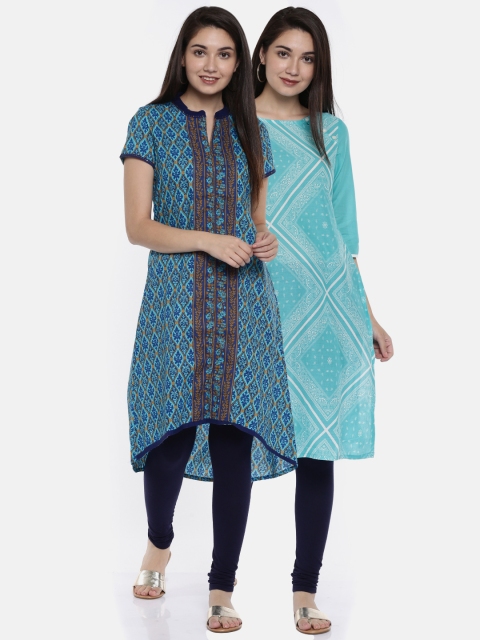 

Karigari Women Set of 2 Printed A-Line Assorted Kurtas