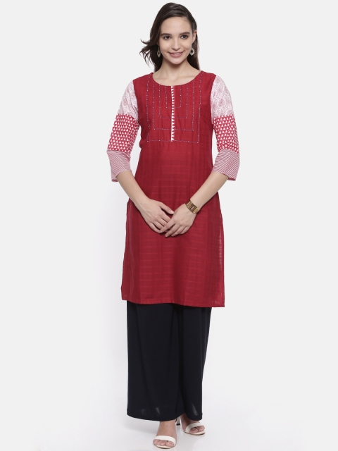 

Karigari Women Red Solid Straight Kurta
