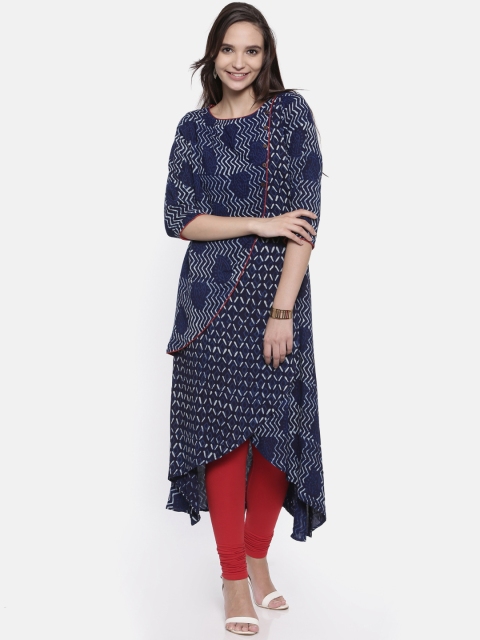 

Anahi Women Blue Solid Asymmetrical Hem A-Line Kurta
