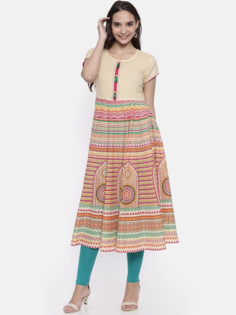 

Anahi Women Cream & Pink Printed Anarkali Kurta