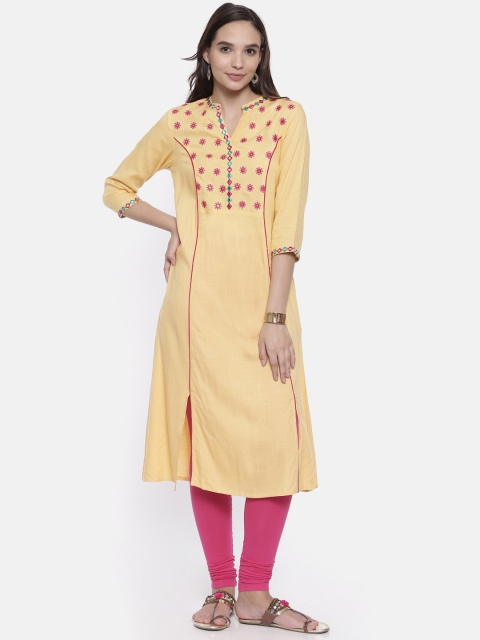 

Anahi Women Yellow Woven Design A-Line Kurta